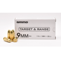 Ammo Inc Target and Range 9mm Luger Handgun Ammunition 115gr FMJ 50rd Box