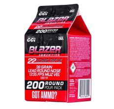 CCI Blazer .22 LR Rimfire Ammunition 200rd Milk Carton Package 38gr Lead Round Nose