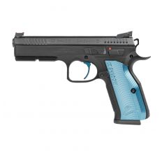 CZ 75 Shadow 2 9mm 4.9" (3) 17rd Manual Safety - Black W/ Blue Grip and Trigger
