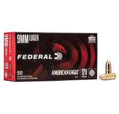 Federal American Eagle Handgun Ammunition 9mm 124gr FMJ 50rd Box