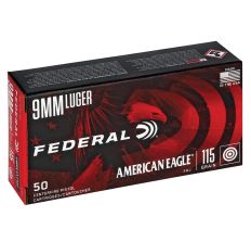 Federal American Eagle Handgun Ammunition 115gr FMJ 9mm 50rd Box
