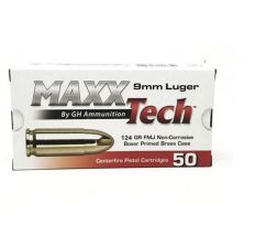 Maxxtech 124gr 9mm FMJ Brass Case 50rd