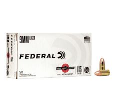 Federal Handgun Ammunition 9mm Luger Range & Target 115gr FMJ 50rd Box